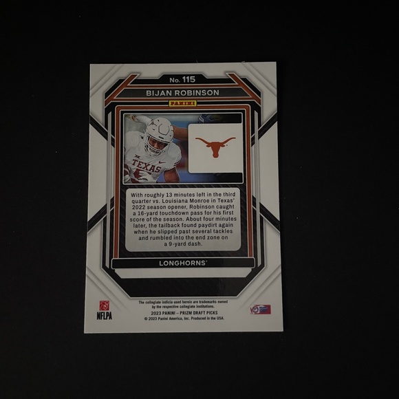 Bijan Robinson: Texas Longhorns, University of Texas, 2023 Panini-Prizm (RC) - Picture 2 of 2